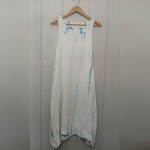 Pete & Greta Johnny Was Tie Dye Dress White Teal Size Medium